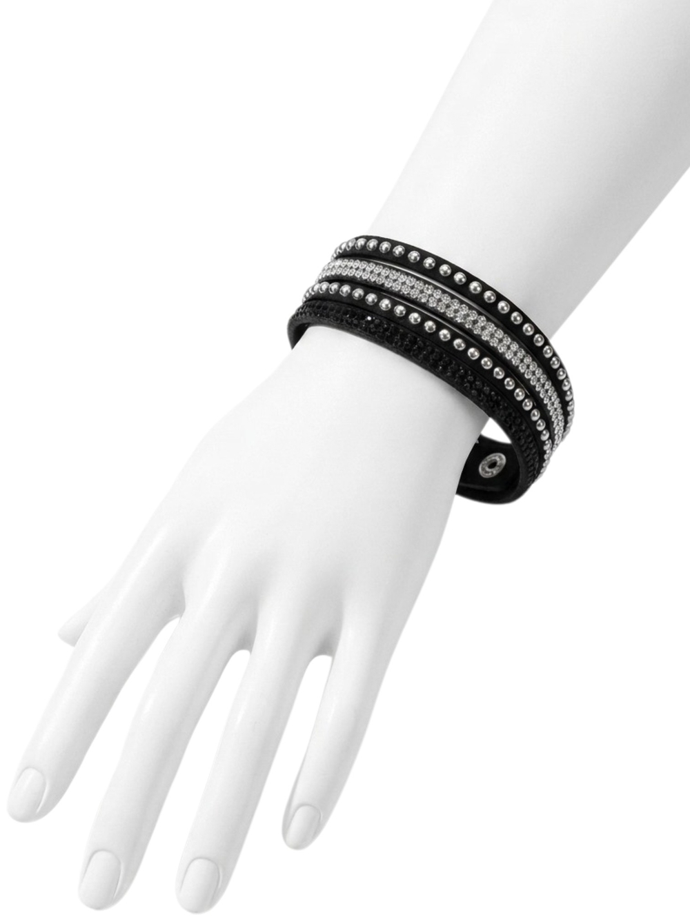 Black Faux Suede Leather Crystal Rhinestone Wrap Bracelet